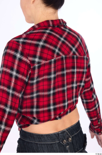 Hanane casual dressed plaid knotted flannel shirt red bra upper…